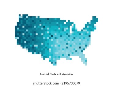 Ilustración geométrica aislada de vectores con forma azul hielo simple del mapa de Estados Unidos de América (EE. Estilo de arte de píxeles para la plantilla NFT. Logotipo punteado con textura degradada para el diseño