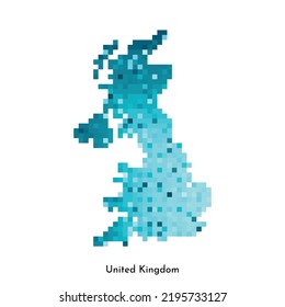 Ilustración geométrica aislada de vectores con forma azul hielo simple del mapa del Reino Unido de Gran Bretaña e Irlanda del Norte. Estilo de arte de píxeles para la plantilla NFT. Logotipo punteado con textura degradada