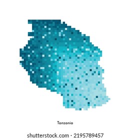 Vector isolated geometric illustration with simple icy blue shape of Tanzania map. Pixel art style for NFT template. Dotted logo with gradient texture for design on white background