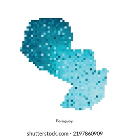 Vector isolated geometric illustration with simple icy blue shape of Paraguay map. Pixel art style for NFT template. Dotted logo with gradient texture for design on white background