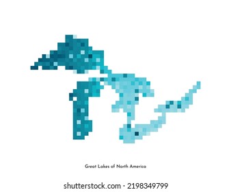 Vector Isolated Geometric Illustration With Simple Icy Blue Shape - Map Of Great Lakes Of North America. Pixel Art Style For NFT Template. Colorful Logo With Gradient Texture