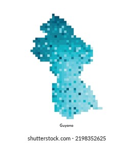 Vector isolated geometric illustration with simple icy blue shape of Guyana map. Pixel art style for NFT template. Dotted logo with gradient texture for design on white background