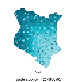 Ilustración geométrica aislada de vectores con forma azul hielo simple del mapa de Kenia. Estilo de arte de píxeles para la plantilla NFT. Logotipo punteado con textura degradada para el diseño sobre fondo blanco