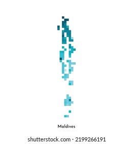 Vector isolated geometric illustration with simple icy blue shape of Maldives map. Pixel art style for NFT template. Dotted logo with gradient texture for design on white background