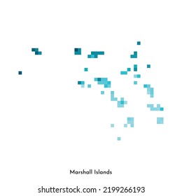 Ilustración geométrica aislada por vectores con forma azul glacial simple del mapa de las Islas Marshall. Estilo de arte de píxeles para la plantilla NFT. Logotipo punteado con textura degradada para el diseño sobre fondo blanco