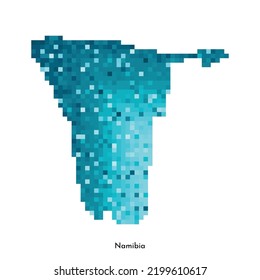 Vector isolated geometric illustration with simple icy blue shape of Namibia map. Pixel art style for NFT template. Dotted logo with gradient texture for design on white background