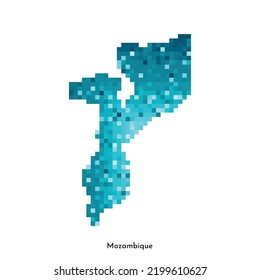 Vector isolated geometric illustration with simple icy blue shape of Mozambique map. Pixel art style for NFT template. Dotted logo with gradient texture for design on white background