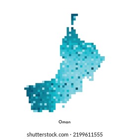 Vector isolated geometric illustration with simple icy blue shape of Oman map. Pixel art style for NFT template. Dotted logo with gradient texture for design on white background