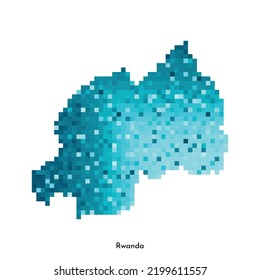 Vector Isolated Geometric Illustration With Simple Icy Blue Shape Of Rwanda Map. Pixel Art Style For NFT Template. Dotted Logo With Gradient Texture For Design On White Background