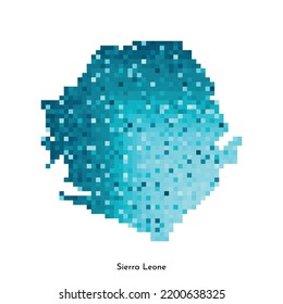 Vektorgrafik einzeln geometrische Illustration mit einfacher, eisblauer Form der Karte von Sierra Leone. Pixel Art Stil für NFT Vorlage. gepunktetes Logo mit Farbverlauf-Textur für Design auf weißem Hintergrund