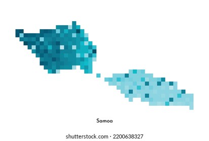 Vector isolated geometric illustration with simple icy blue shape of Samoa map. Pixel art style for NFT template. Dotted logo with gradient texture for design on white background