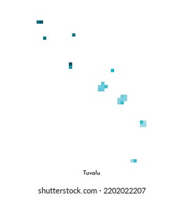 Vector isolated geometric illustration with simple icy blue shape of Tuvalu map. Pixel art style for NFT template. Dotted logo with gradient texture for design on white background