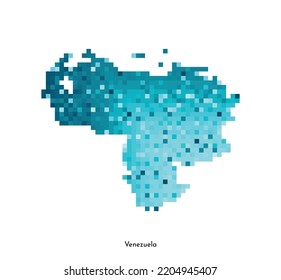 Vector isolated geometric illustration with simple icy blue shape of Venezuela map. Pixel art style for NFT template. Dotted logo with gradient texture for design on white background