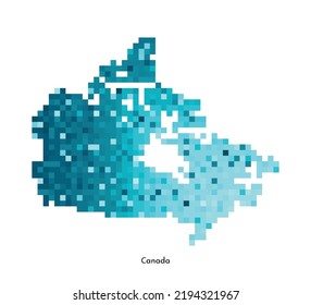 Vektor einzelne geometrische Abbildung mit vereinfachter, eisblauer Silhouette von Kanada Karte. Pixel Art Stil für NFT Vorlage. gepunktetes Logo mit Farbverlauf-Textur für Design auf weißem Hintergrund