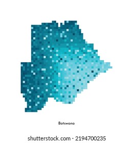 Vector isolated geometric illustration with simplified icy blue silhouette of Botswana map. Pixel art style for NFT template. Dotted logo with gradient texture for design on white background