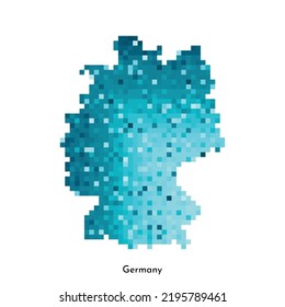 Vector isolated geometric illustration with simplified icy blue silhouette of Germany map. Pixel art style for NFT template. Dotted logo with gradient texture for design on white background