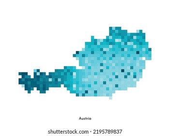 Vector isolated geometric illustration with simplified icy blue silhouette of Austria map. Pixel art style for NFT template. Dotted logo with gradient texture for design on white background