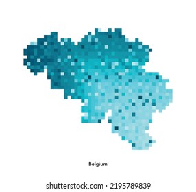 Ilustración geométrica aislada de vectores con silueta azul hielo simplificado del mapa de Bélgica. Estilo de arte de píxeles para la plantilla NFT. Logotipo punteado con textura degradada para el diseño sobre fondo blanco