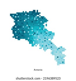 Ilustración geométrica aislada de vectores con silueta azul hielo simplificado del mapa de Armenia. Estilo de arte de píxeles para la plantilla NFT. Logotipo punteado con textura degradada para el diseño sobre fondo blanco