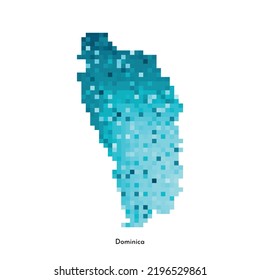 Ilustración geométrica aislada por vectores con silueta azul glacial simplificada del mapa de Dominica. Estilo de arte de píxeles para la plantilla NFT. Logotipo punteado con textura degradada para el diseño sobre fondo blanco