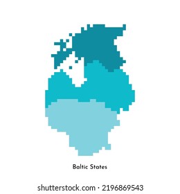 Vector isolated geometric illustration with simplified icy blue silhouette of Baltic States (Estonia, Latvia, Lithuania) map. Pixel art style for NFT template with gradient texture