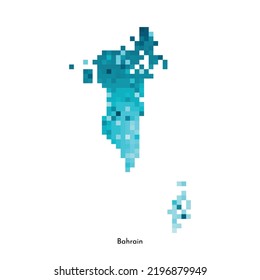 Vector isolated geometric illustration with simplified icy blue silhouette of Bahrain map. Pixel art style for NFT template. Dotted logo with gradient texture for design on white background