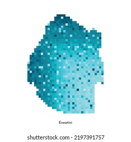 Ilustración geométrica aislada de vectores con silueta azul glacial simplificada del mapa de Eswatini (Suazilandia). Estilo de arte de píxeles para la plantilla NFT. Logotipo punteado con textura degradada sobre fondo blanco