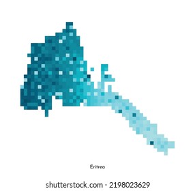 Vector isolated geometric illustration with simplified icy blue silhouette of Eritrea map. Pixel art style for NFT template. Dotted logo with gradient texture for design on white background