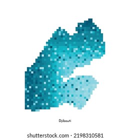 Ilustración geométrica aislada de vectores con silueta azul hielo simplificado del mapa de Yibuti. Estilo de arte de píxeles para la plantilla NFT. Logotipo punteado con textura degradada para el diseño sobre fondo blanco