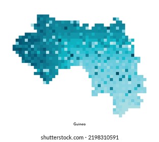 Vektor einzelne geometrische Abbildung mit vereinfachter, eisblauer Silhouette von Guinea-Karte. Pixel Art Stil für NFT Vorlage. gepunktetes Logo mit Farbverlauf-Textur für Design auf weißem Hintergrund