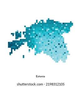 Ilustración geométrica aislada de vectores con silueta azul hielo simplificado del mapa de Estonia. Estilo de arte de píxeles para la plantilla NFT. Logotipo punteado con textura degradada para el diseño sobre fondo blanco