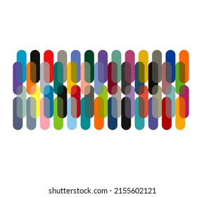 Vector isolated geometric pattern colored oblong pills superimposed on each other with mixing of colors