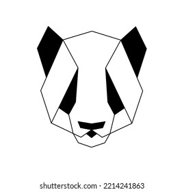 Vector isolated geometric  polygonal panda bear head front view colorless black and white contour line easy drawing