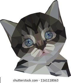 Vector isolated geometrically stylized face of a Cat in the triangulation. Polygon stylized animals. Origami. Colorful low-poly-illustration cats