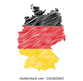 Vector of isolated Germany map with the flag. Engraving style hatching pen pencil painting illustration concept.