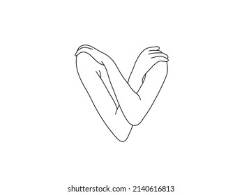 Vector Isolated Gesture Hands Holding Shoulders Colorless Black And White Contour Line Drawing