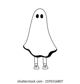 Vector Isolated Ghost Under White Sheet With Legs Sticking Out Colorless Black And White Contour Line Drawing