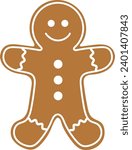 Vector  isolated gingerbread man ; The flat 2d illustration of christmas sweet without background