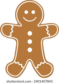 Vector  isolated gingerbread man ; The flat 2d illustration of christmas sweet without background