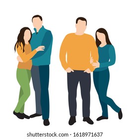 vector, isolated, girl and guy cuddle in a flat style