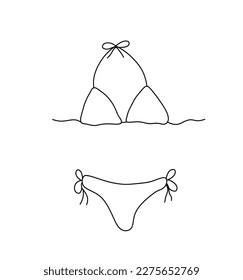 Vector isolated girl women two piece split swimsuit with ties bra and panties colorless black and white contour line easy drawing