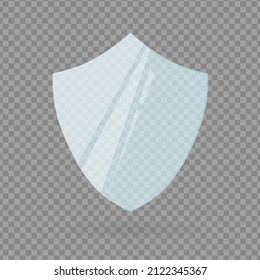 Vector Protector de vidrio aislado ilustraciones vectoriales planas Panel de vidrio acrílico azul transparente, Signo de seguridad, trofeo de premio o plantilla de certificado, vista frontal aislada en fondo a cuadros