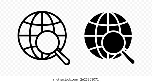 Ícone de Pesquisa global isolada por vetor definido em contorno preto e preenchimento