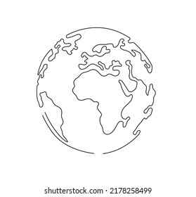Vector isolated globe Planet Earth map single line art graphic doodle drawing