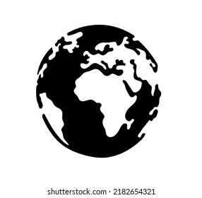 Vector isolated globe Planet Earth map colorless black and white outline silhouette shape stencil