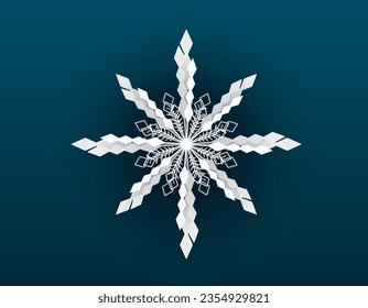 Vector isolated glowing snowflake in paper cut style.