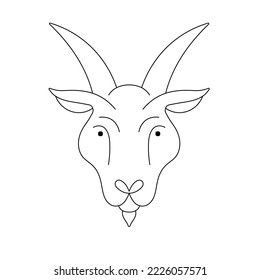 Vector isolated goat ibex and horns head symmetrical portrait mask full face simple capricorn zodiac sign symbol colorless black   white contour thin line easy drawing