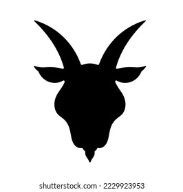 Vector isolated goat ibex and horns head symmetrical portrait mask full face simple capricorn zodiac sign symbol colorless black   white outline silhouette shadow shape stencil