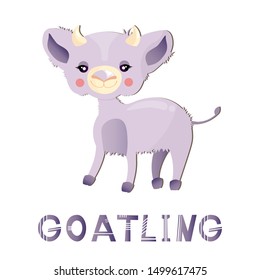 Vector isolated goatling poster in skandinavian style, print for kids, cute goatling card