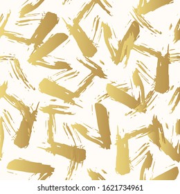 Vector isolated golden brush strokes seamless pattern. Distressed marker smear texture. Gold paintbrush stripes background. Chinese rough dirty wallpaper.